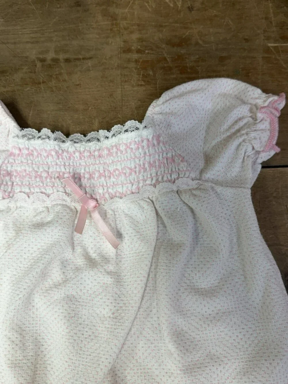 Vintage 1950s Carter's Pink White Baby Smocked Nightgown Dress 18 MO (23-28 LBS)